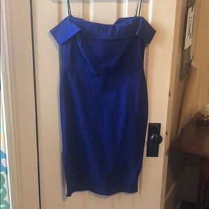 Off Shoulder Fitted Royal Blue Knee Length Dress